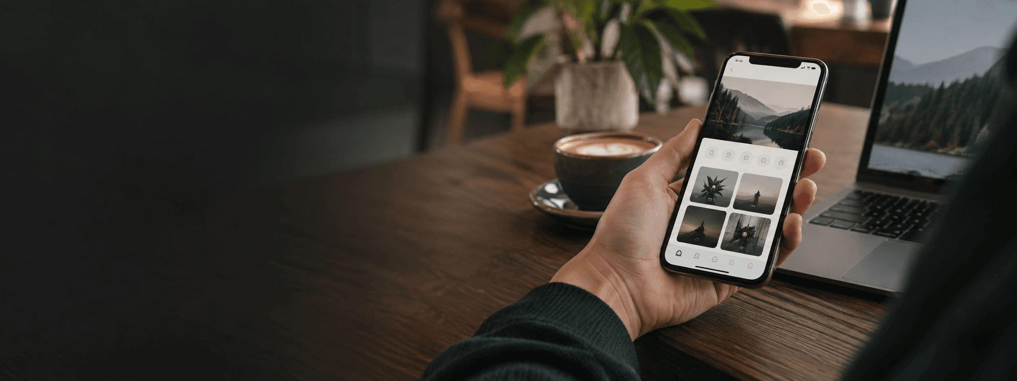 Mobile app being used in a modern workspace